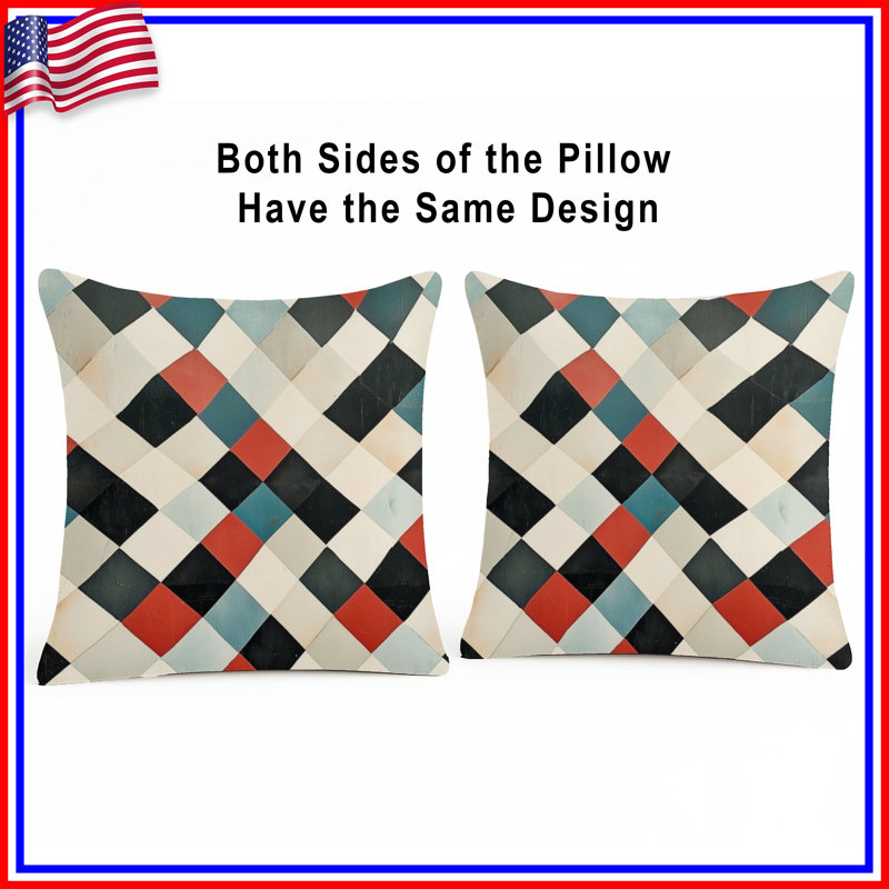 Diamond Checkered Pattern Double Sided Throw Pillows, 14 x 14 inches