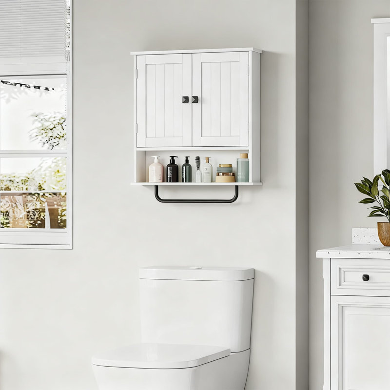 Armoire de salle de bain murale avec barre à serviettes, armoire de rangement au-dessus de la toilette avec 2 portes et tablette réglable pour salle de bain, cuisine, salle de lavage