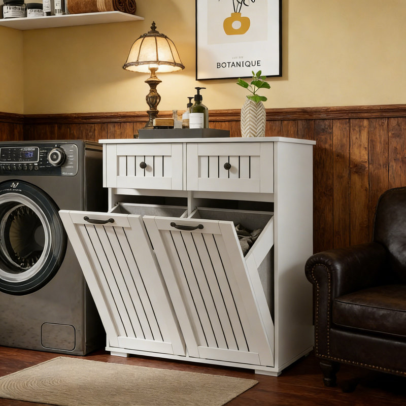 Armoire à linge avec 2 paniers à linge amovibles et 2 tiroirs