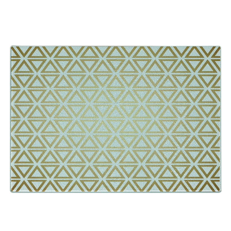 Ambesonne Geometric Tempered Glass Cutting Board Repeating Triangular Pale Camel White