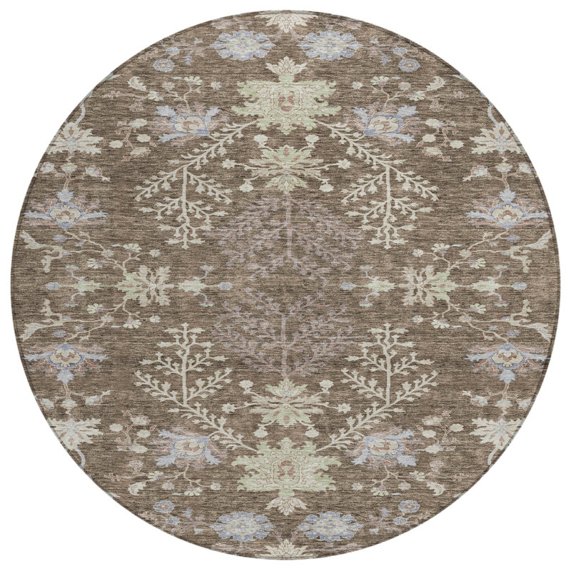 Doris Brown Washable Indoor-Outdoor Rug - , 8' x 8'