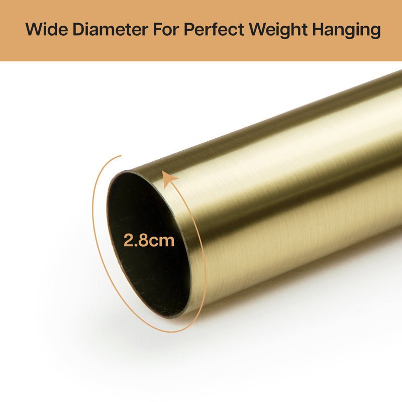 Wall Mounted Adjustable Sustainable Single Curtain Rod Set with Finial, Gold, 70 cm x 120 cm 