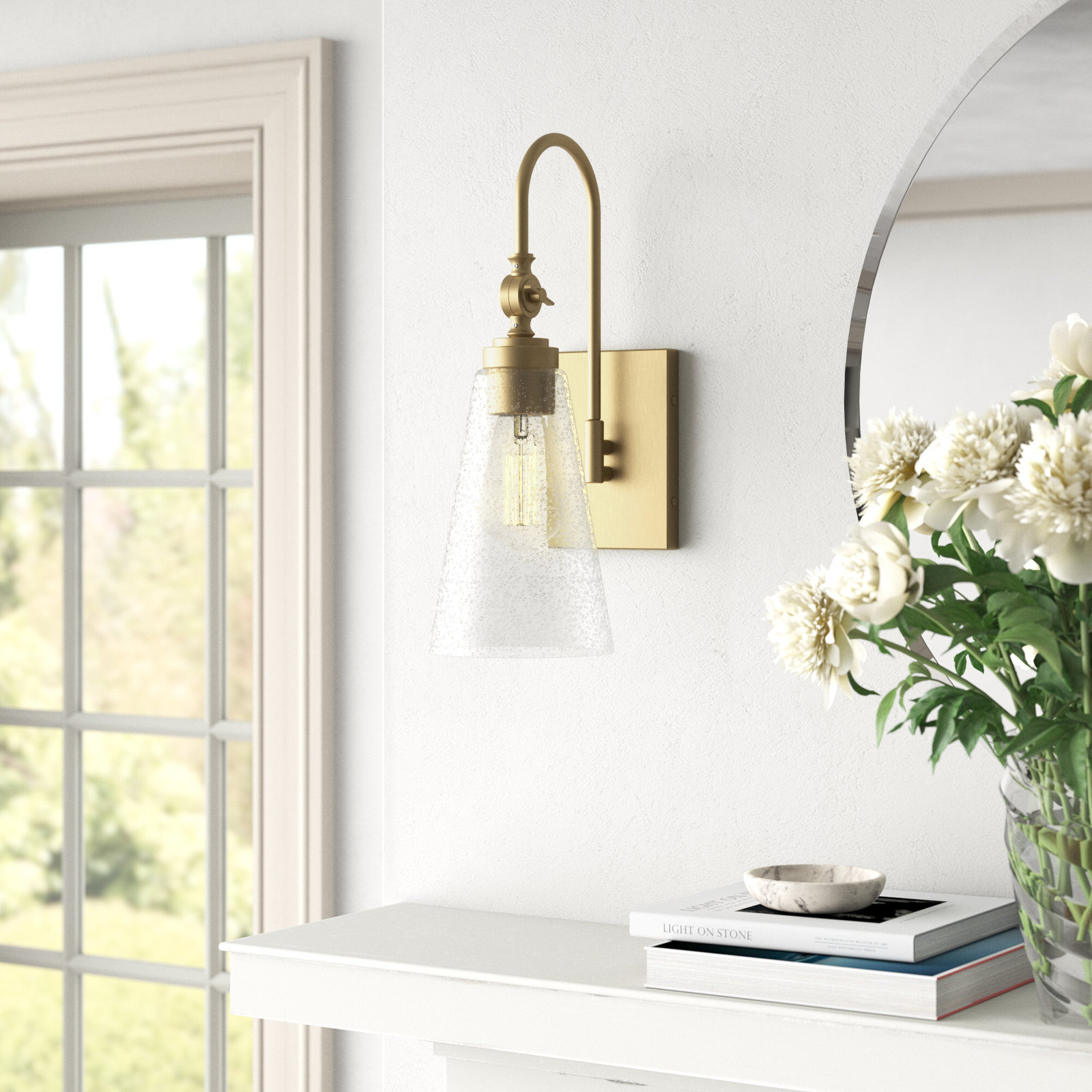 Picola Single Light Glass Dimmable Wall Sconce, Warm Brass