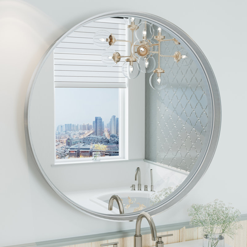 Miroir mural Aevar, 30 po x 30 po, Argent brossé