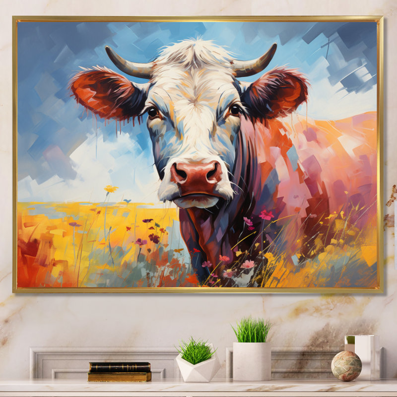 «Cow Countryside Palette II», reproduction sur toile, H 34 po x l 44 po x P 1,5 po, Cadre flottant doré