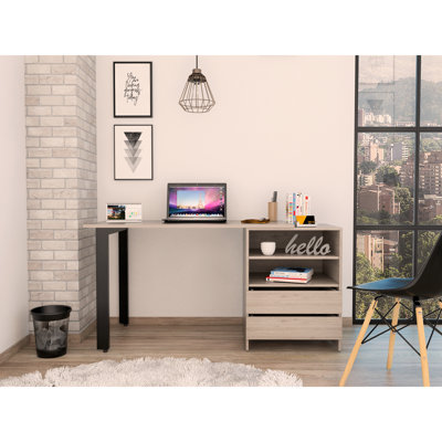 Bureau Malaui 120, deux pieds, deux tiroirs, deux tablettes