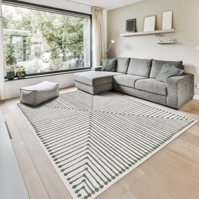 Milet - Indoor, Machine Washable Area Rug - 6'x9' Green Beige Home Carpet