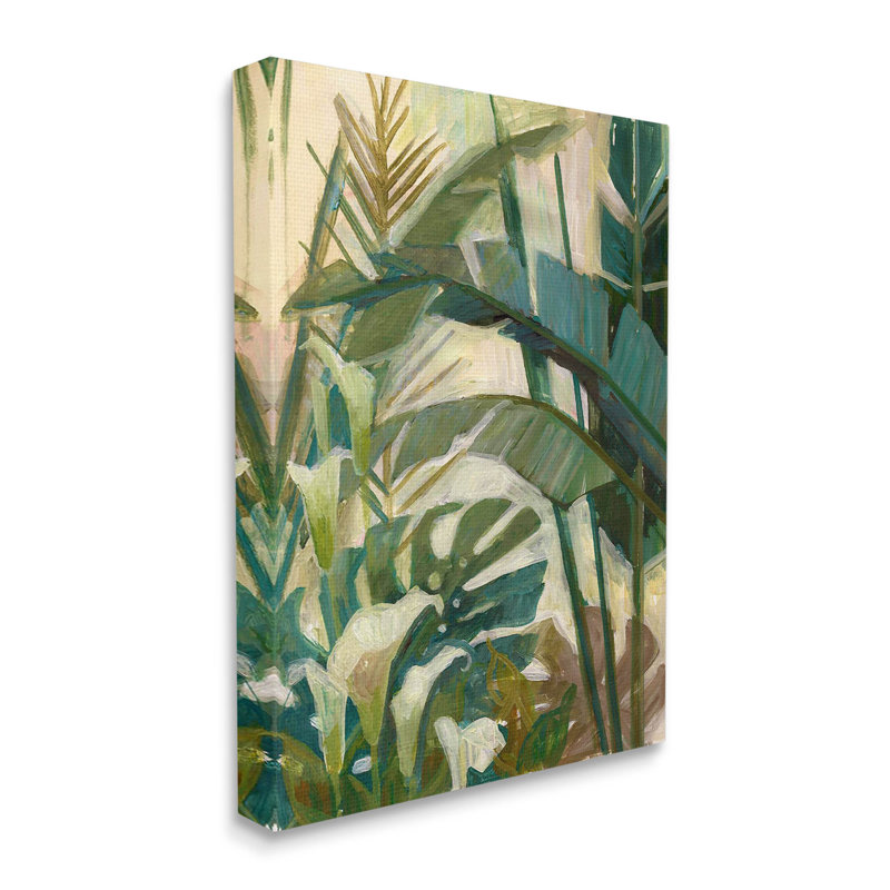 Tropical Jungle Green Leaves Canvas Print with Black Frame