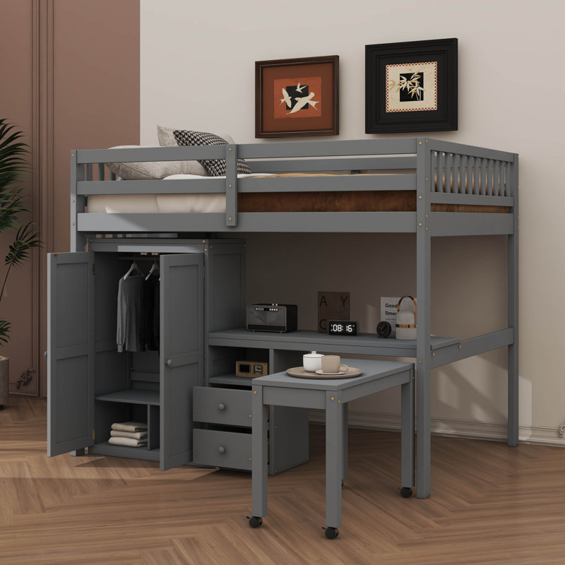 All-Inclusive Loft Bed With Integrated Staircase Bookshelf Drawers Workspace And Wardrobe Ideal Multifunctional Solution