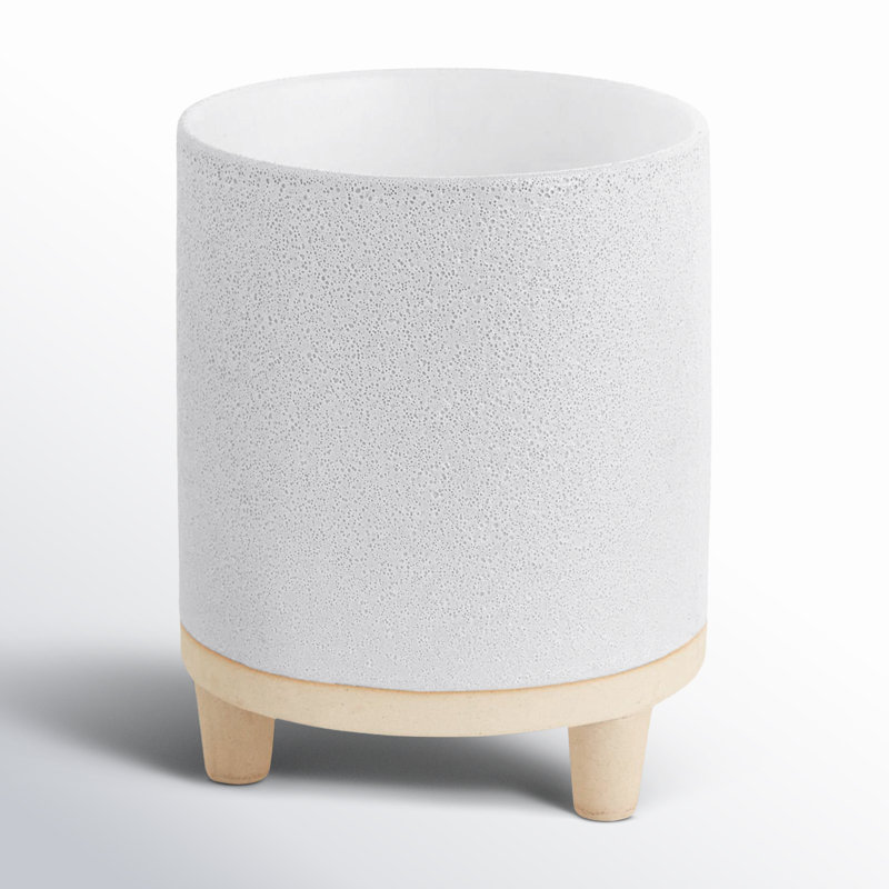 Fenna Round White and Cream Ceramic Footed Planter
