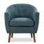 Chaise d'appoint bleue d'inspiration Mid-Century avec tissu texturé, dossier à boutons, pieds en bois au fini exposé, 31,5 po de hauteur, 31 po de profondeur pour le salon, structure solide et en contreplaqué, haute, 30,5 po-297748317