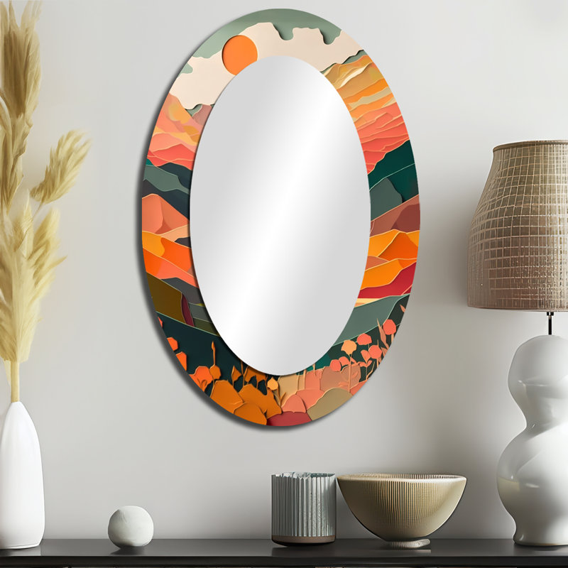 Sublime soleil imprégné de simplicité II - grand miroir mural ovale sur métal, 36 po x 24 po