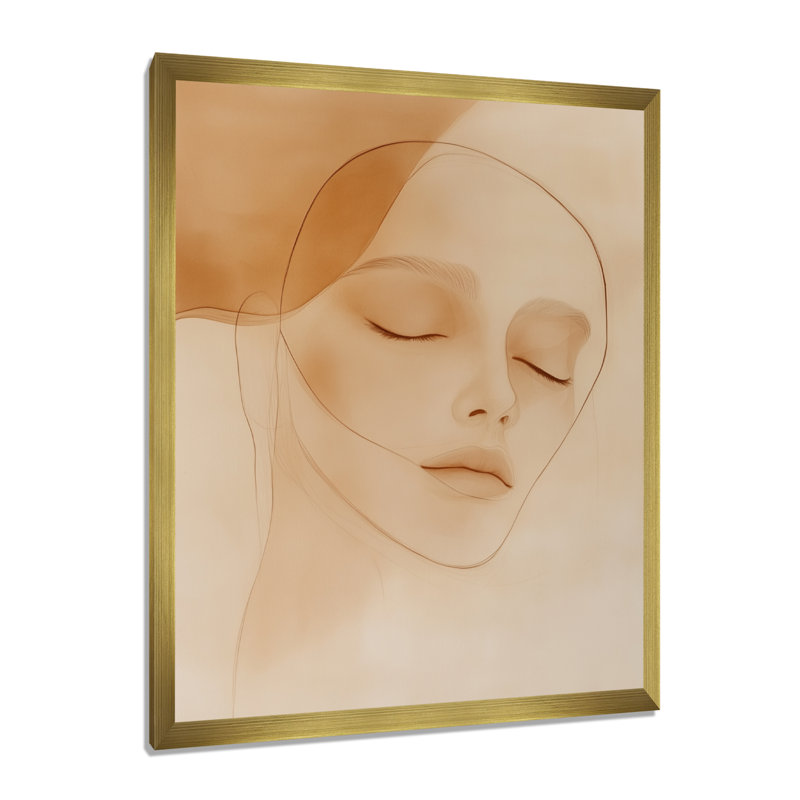 Beige brun doux, lignes douces, forme féminine I - Portraits abstraits, tableau encadré, H 32 po x l 24 po