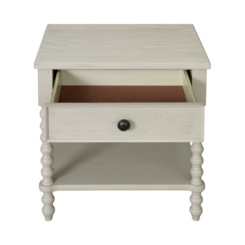 Beckett Turned Wood Spindle Nightstand with Drawer & Shelf, Less Assembly Needed, Antique Cream