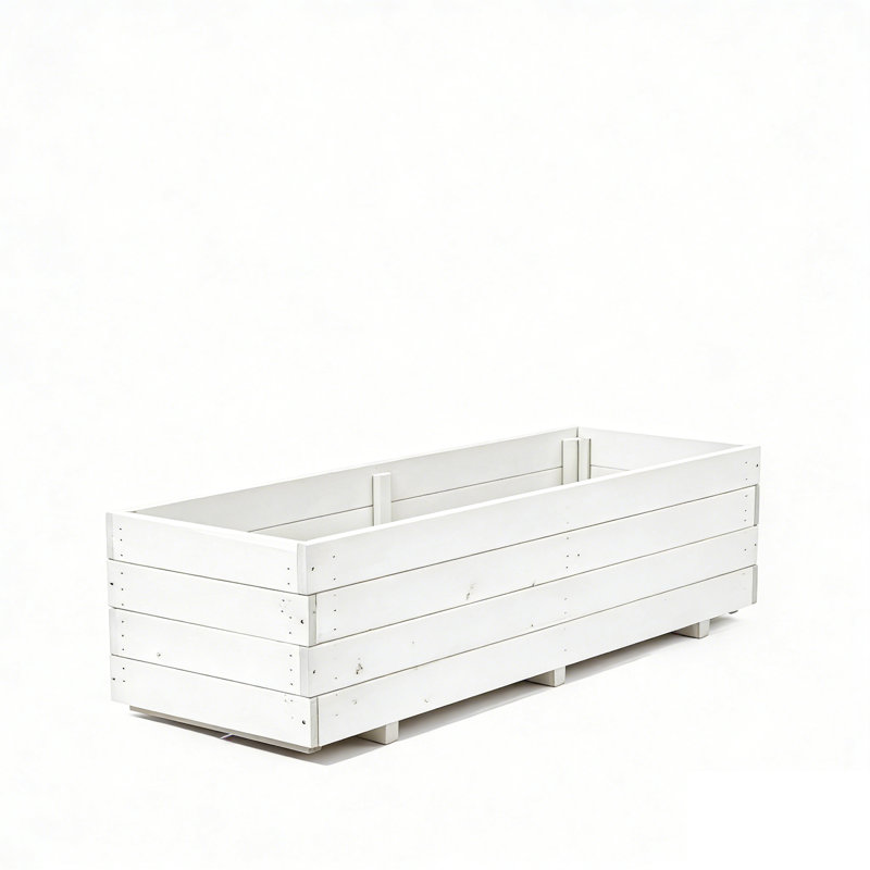 Handmade Wood Planter Box, 32cm H x 119.89cm W x 39.88cm D, White