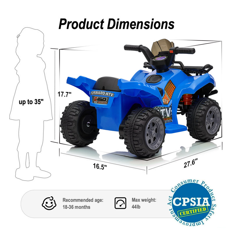 6V Ride on ATV, Ride on Toy 4 Wheeler for Bambins, Bleu