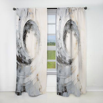White And Grey Majestic Motion - Abstract Spirals Curtain - Velvet Room Darkening - 1 Panel