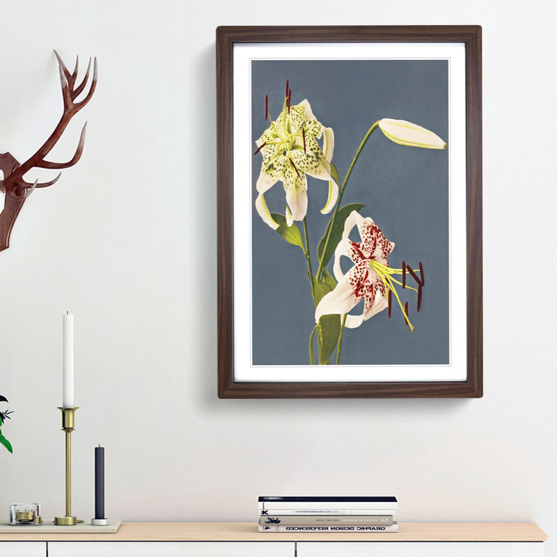 Lilies by Kazumasa Ogawa - Picture Frame Painting Print, 48cm H x 36cm W x 2cm D, Walnut Framed