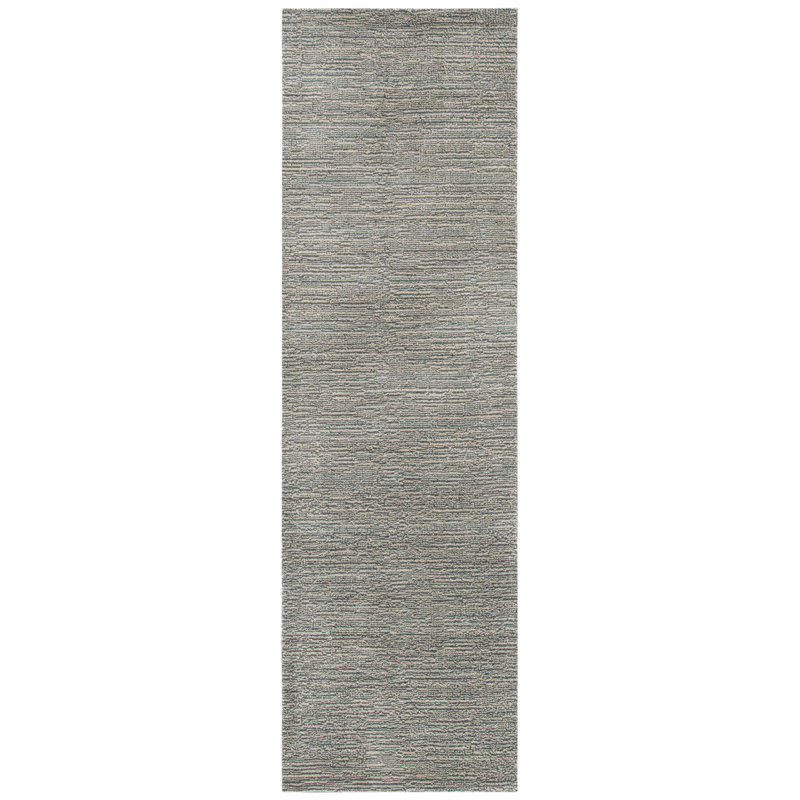 Tapis en laine et coton de couleur unie grise tissé à la main Southbury, Tapis de couloir 2 pi 3 po x 8 pi