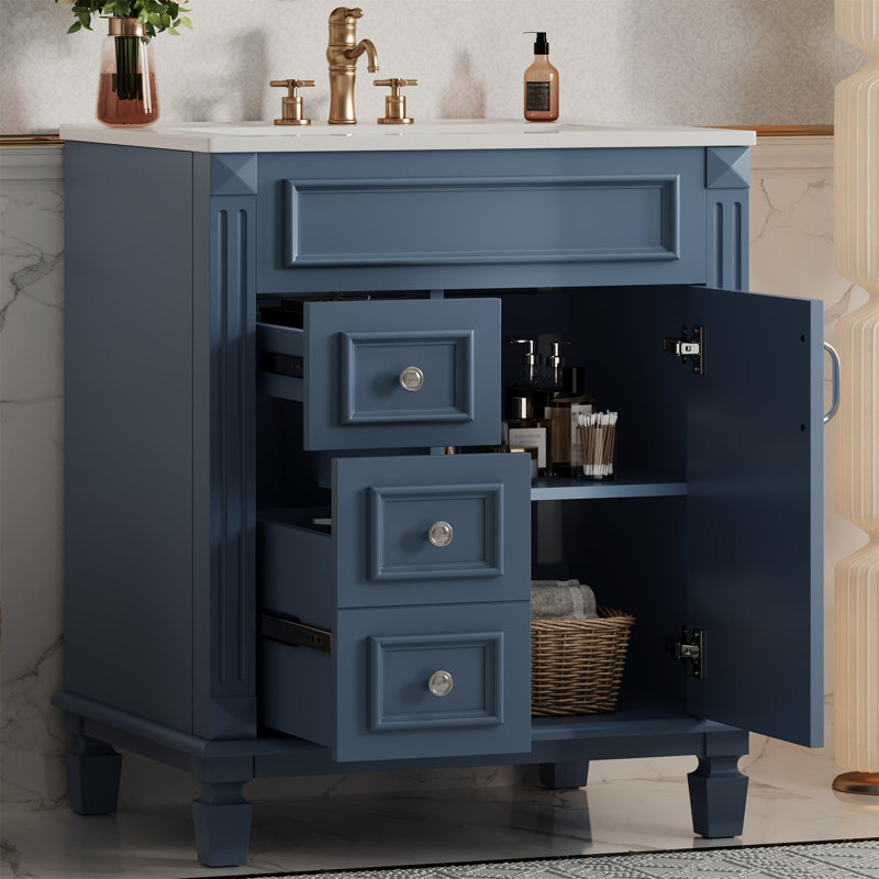 24" Blue Bathroom Vanity With Ceramic Sink