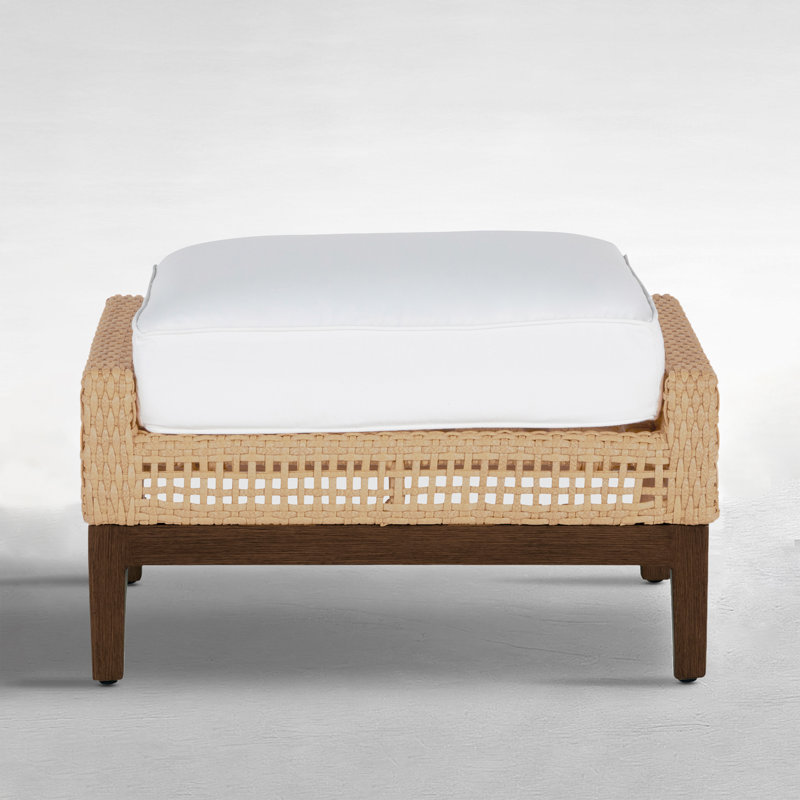 Peninsula Outdoor Ottoman with Cushion, Welt + Standard fill, Bali Pearl, Light Raffia/Natural Sandalwood