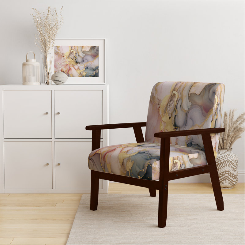 Berdahl Marble Upholstered Armchair, Gray/Pink, Brown Square Arms