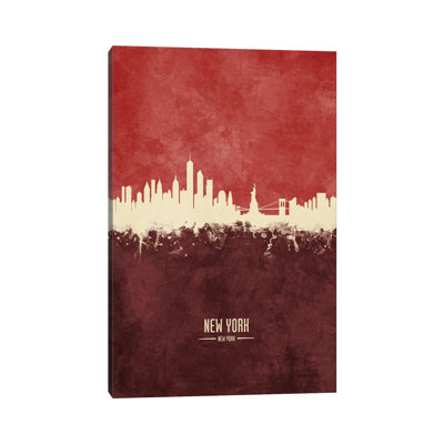 New York Skyline Burgandy by Michael Tompsett - Wrapped Canvas Painting