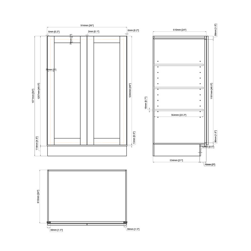 Armoire de cuisine en bois massif prête à assembler, 24", Blanc, 42"