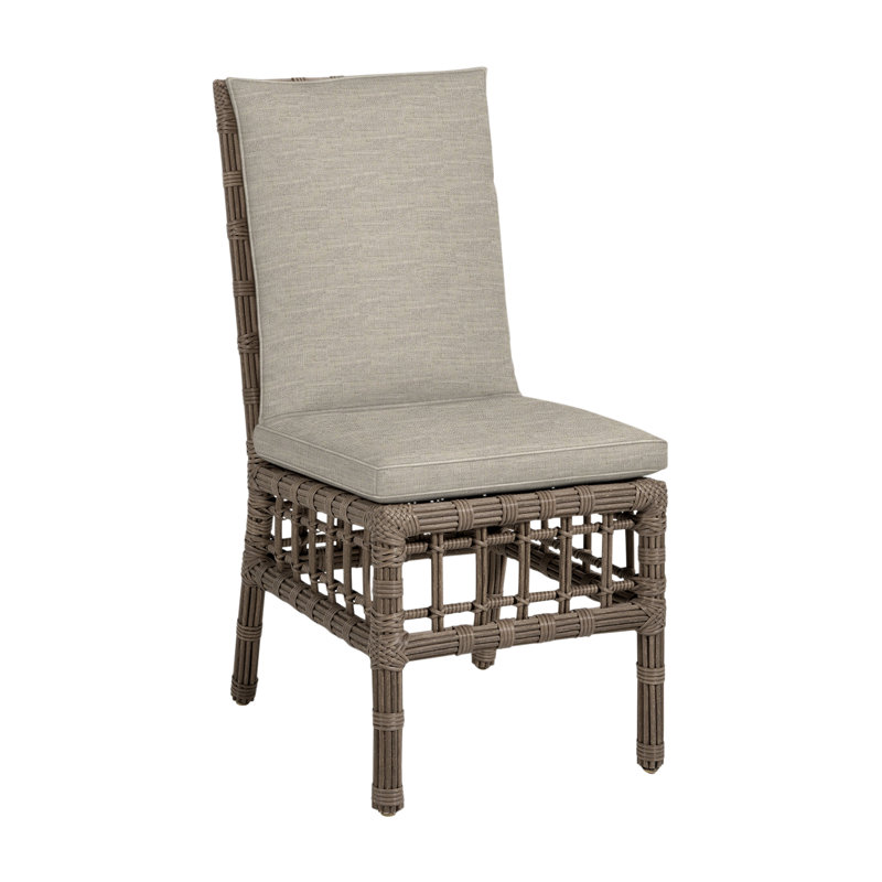 Newport Patio Dining Side Chair with Cushions, Dove Sunbrella® Linen, Welt, Newport #66 Burlap