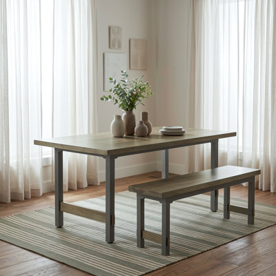 Table Talk Wood & Metal Dining Table & Bench Set
