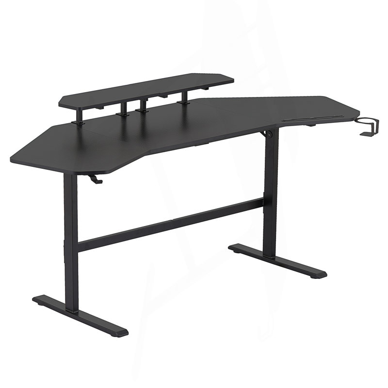 Bureau de jeu moderne avec tablettes et porte-accessoires, Black