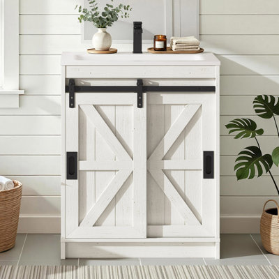 Chiara 24" Farmhouse Single Sink Bathroom Vanity With Sliding Barn Door,white