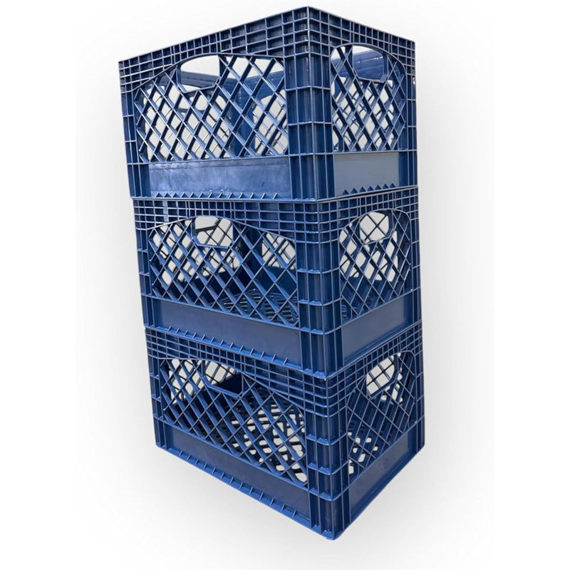 24 Quart 3 Pack Blue Heavy Duty Rectangular Stackable Dairy Milk Crates