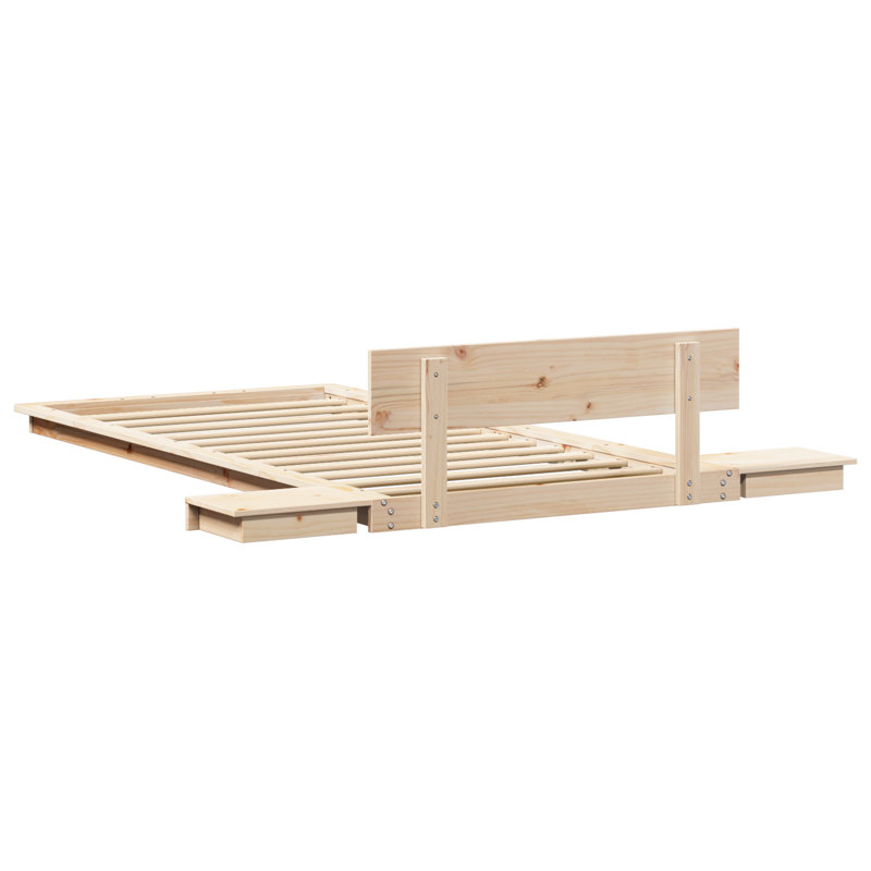 Floor Bed Frame With Bedside Tables Solid Wood, Beige, European Single (90 x 200 cm)