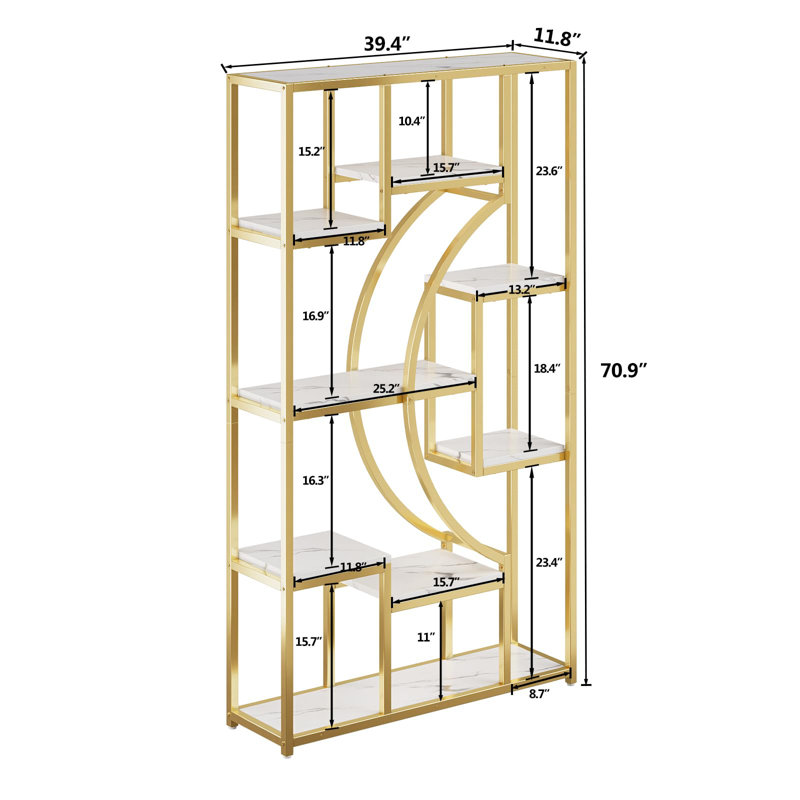70.8" H X 39.4" W Steel Geometric Bookcase(set Of 2), Gold