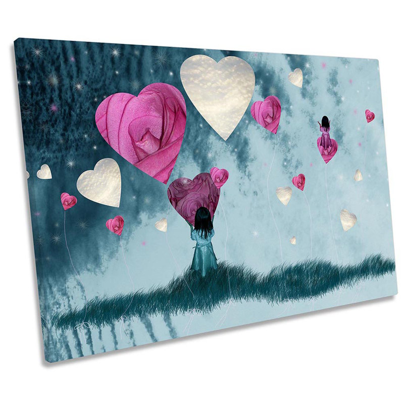 Floating Hearts Balloons - Wrapped Canvas Print, 30.5cm H x 45.7cm W 