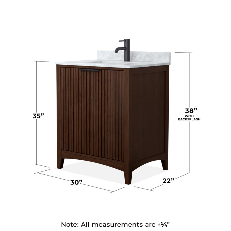 Palmilla 30" Freestanding Single Bathroom Vanity with Marble Top, Brown, Matte Black