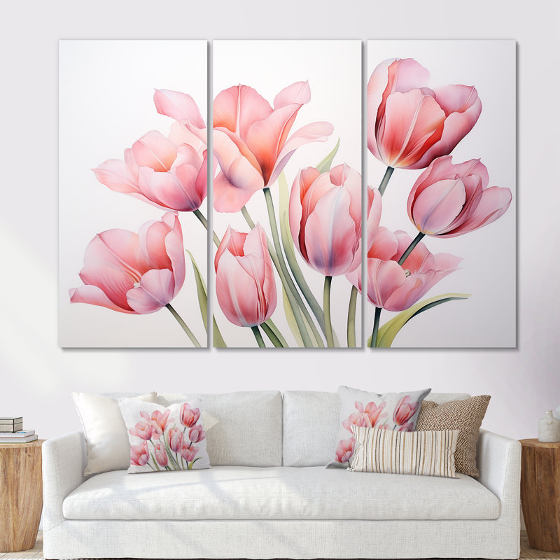 Tulipes, minimalisme, ensemble d'art sur toile, Toile tendue, H 40 po x l 60 po x P 1 po