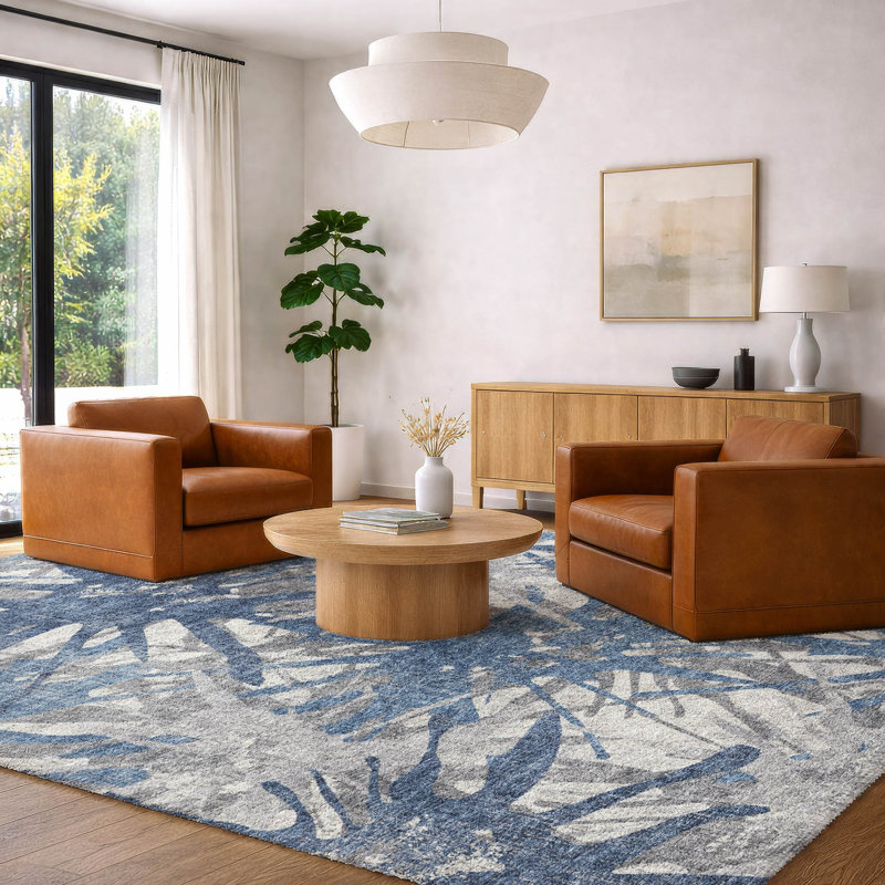 Premium Machine Washable Dream Shag ADS77 Tropical Rug, Blue, 8' x 10'