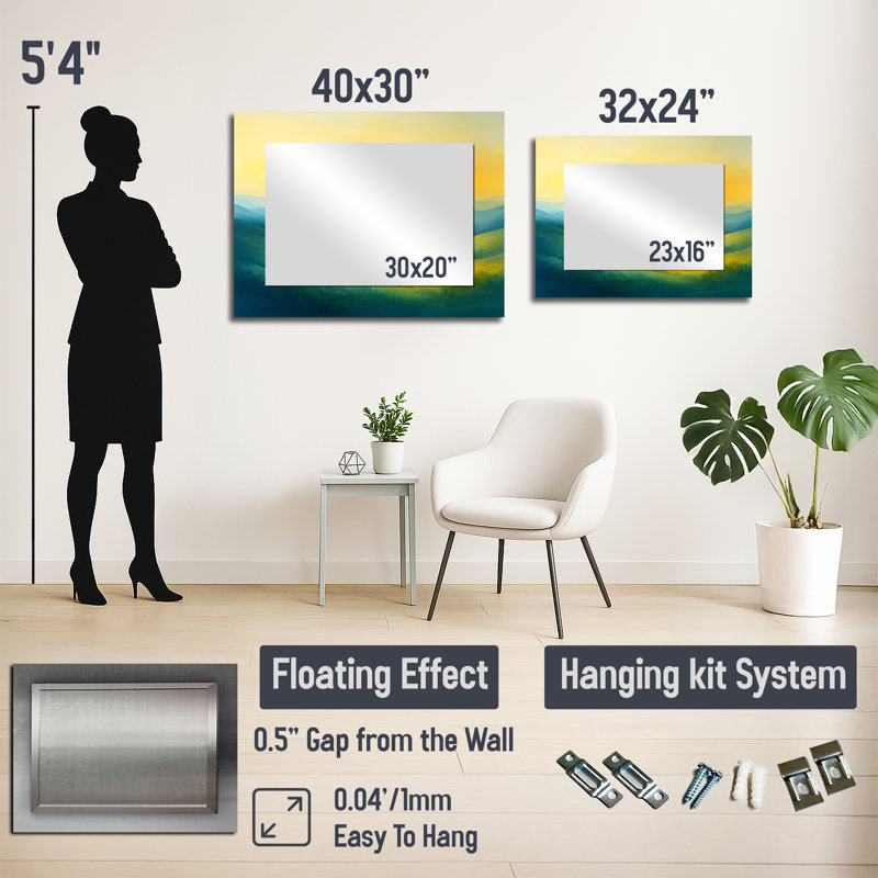 Décoration murale miroir campagne imprimé sur métal, 24 po x 32 po