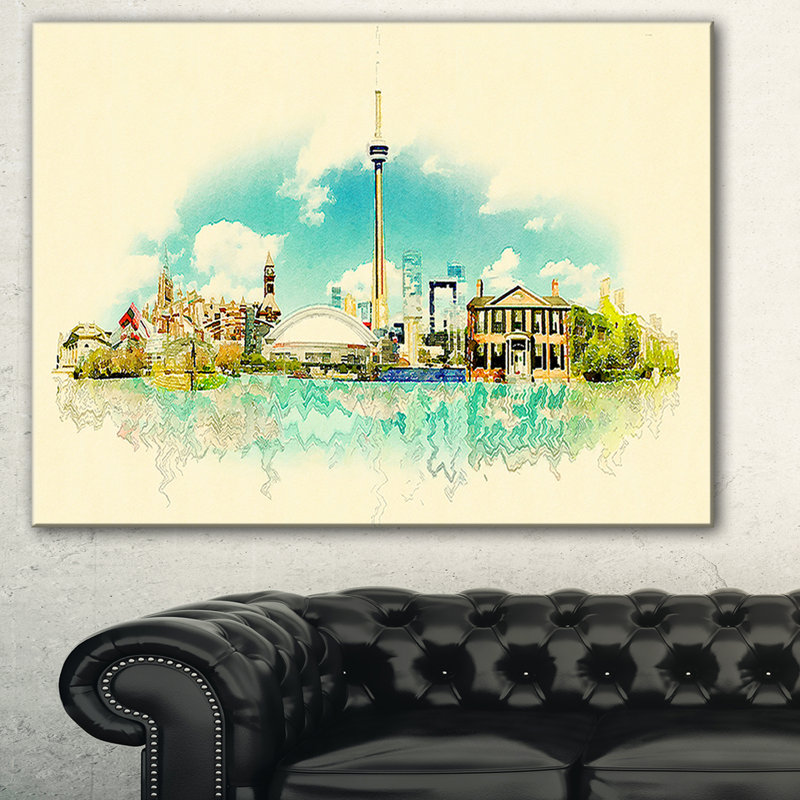 Toronto City Watercolor - reproduction sur toile tendue, H 20 po x l 20 po x P 1 po