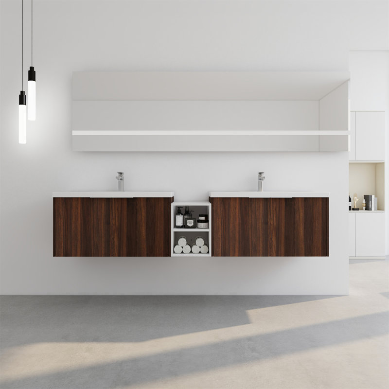 Meuble-lavabo à fermeture en douceur avec lavabo, Noyer de Californie, 83"