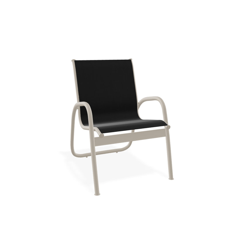 Premium All-Weather Wicker Outdoor Stacking Dining Armchair with Cushion, Black 5D Sunbrella®, Textured Desert