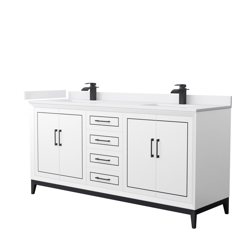 Ensemble de meuble-lavabo double 72 po Marlena, Marbre de culture blanc, Blanc, Noir mat
