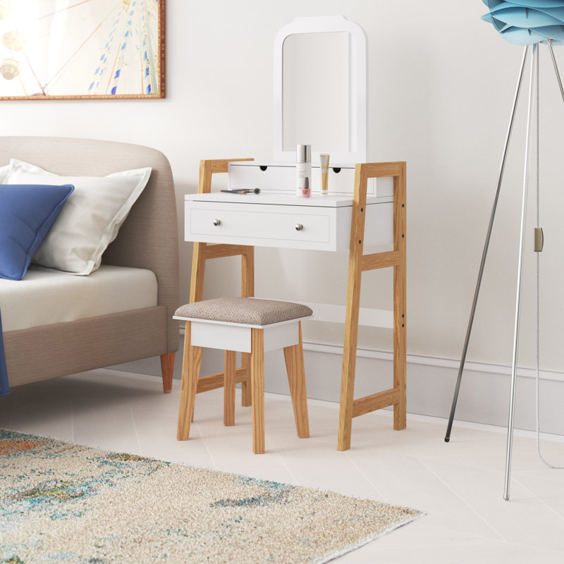 Ensemble coiffeuse avec tabouret et miroir Ansgard