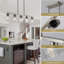 Lustre - configuration 5 lumières - Luminaire suspendu pour îlot de cuisine contemporain avec abat-jour en verre transparent-1789322447