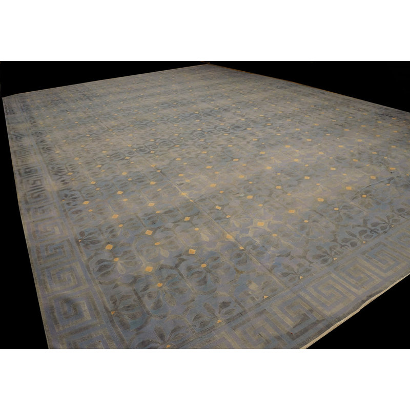 Soft Color Antique Oversized Geometric Floral Pattern Indian Dhurrie Rug