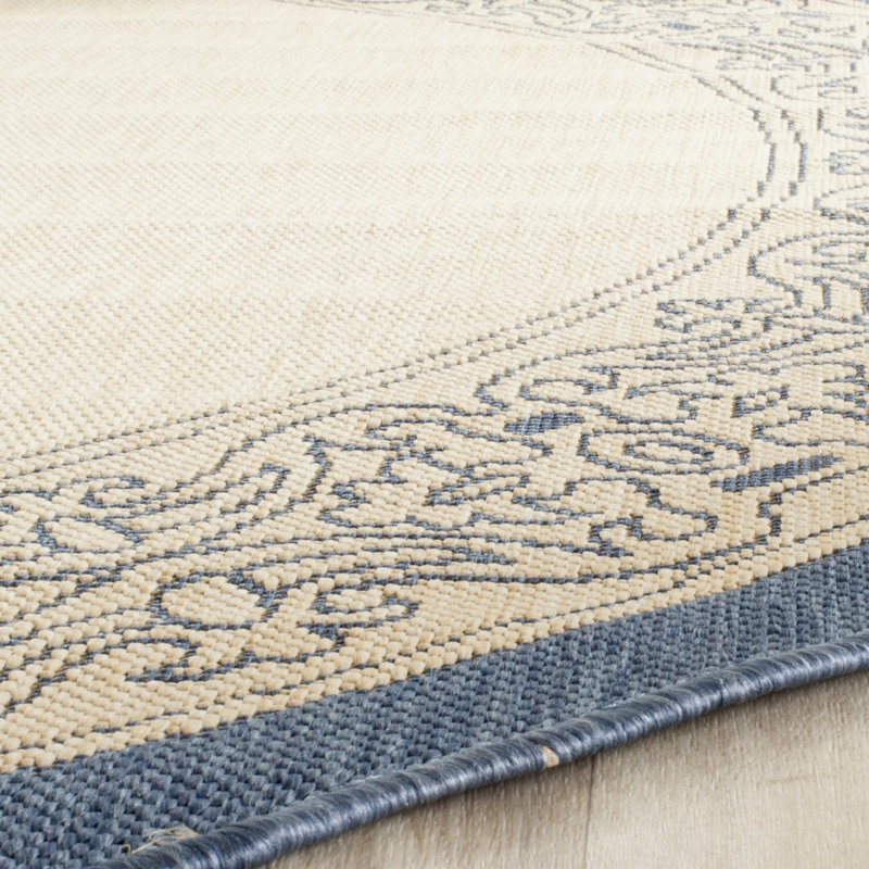 Tapis intérieur / extérieur à motif géométrique naturel Herefordshire, Rond 5 pi 3 po