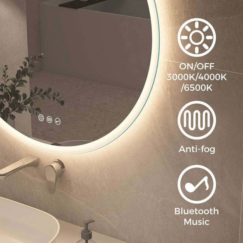 Epperly Round Lighted Wall Mounted Bathroom Mirror, 80cm H x 80cm W