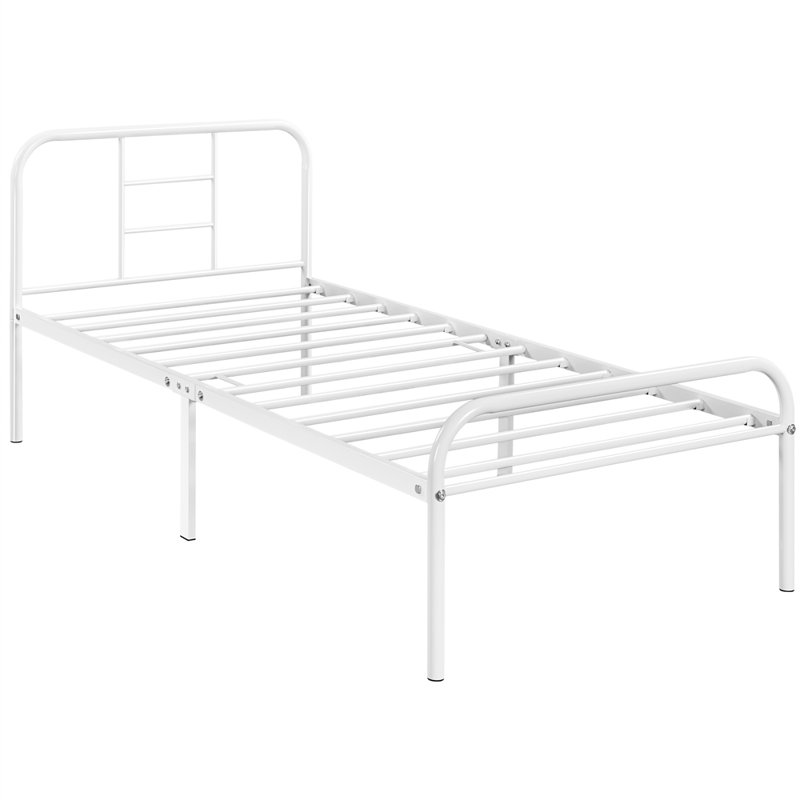 Metal-Framed Bed with High Headboard, Single (3'), White